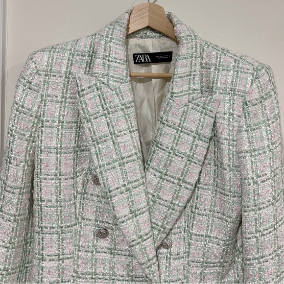 Zara Tweed Double Breasted Texture Blazer Jacket - Picture 6 of 13